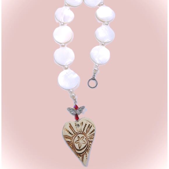 Artisan Ceramic Heart Suncatcher Choose Joy Tibetan Silver Beaded Crystals NEW - Picture 4 of 12